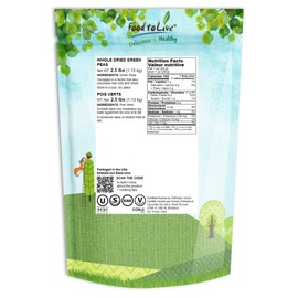 Whole Dried Green Peas, 2.5 Pounds – Non-GMO Verified, Green Vatana, Sproutable, Vegan, Kosher, Bulk. Pre-Soak Needed. Rich in Protein, Fiber, Potassium. Great for Green Curry, Pea Soup, Stews.