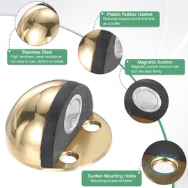 M METERXITY 4-Pack Floor Mounted Door Stops, Stainless Steel Half Dome Magnetic Gate Stopper with Plastic Rubber Bumper for Living Room/Bedroom/Bathroom, Wall Protector [Gold Tone]