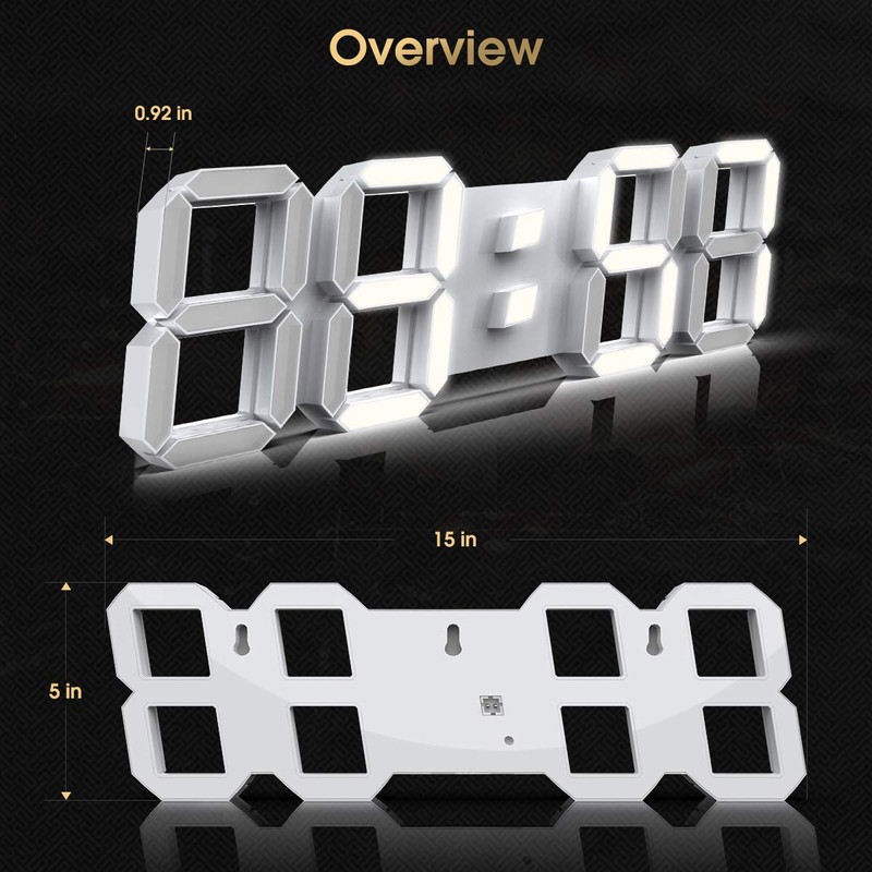 EPSKY 3D White Digital Wall Clock LED Large Alarm Clock