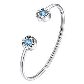 Supcare Women's / Girls' Birthstone Open Bracelet with Roman Numerals Bangle Cubic Zirconia Stainless Steel Bracelets Bracelet Minimalism Fashion Jewellery for Birthday Mother's Day, Stainless Steel