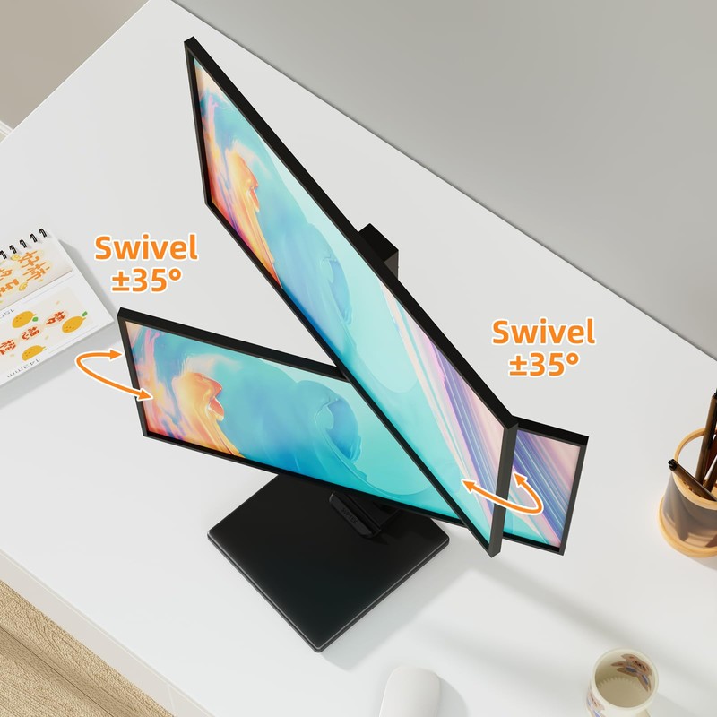 Suptek Dual Monitor Stand with Base- Vertical Stack Screen Free-Standing