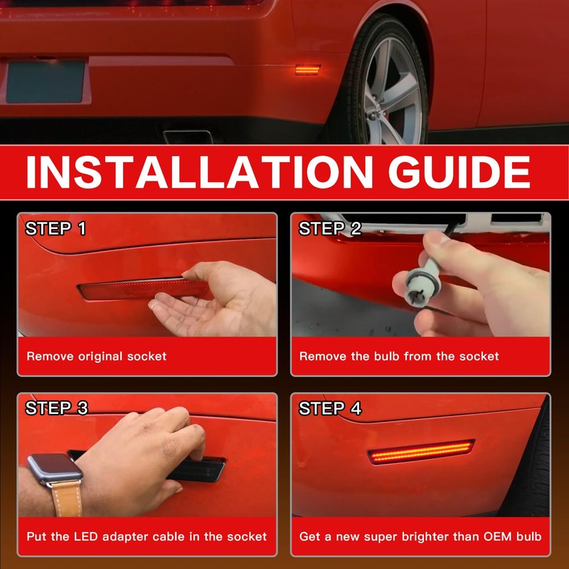 litzland Rear LED Side Marker Light Compatible with Dodge Challenger