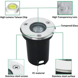 RSN 1W LED Garden Buried Light IP65 Outdoor LED Underground Recessed Inground Warm White 220V for Pathway Patio(4 Pack)