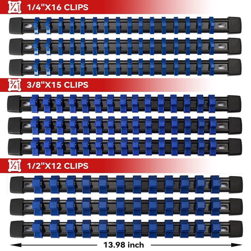 ALOANES 9 PC ABS Socket Organizer, 1/2 inch, 3/8 inch