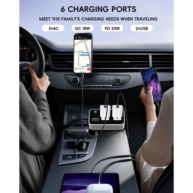 YSOLX 200W Car Power Inverter, DC 12V to 110V AC