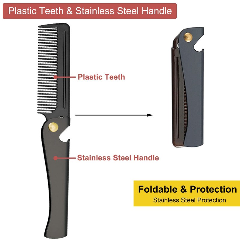 Stainless Steel Folding Comb, Pocket Comb for Men and Women,