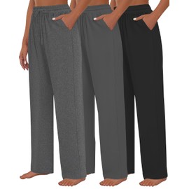 Kivdol 3 PACK Womens Yoga Sweatpants Wide Leg Lounge Pajamas Pants Drawstring Workout Comfy Joggers Sweatpants Pants