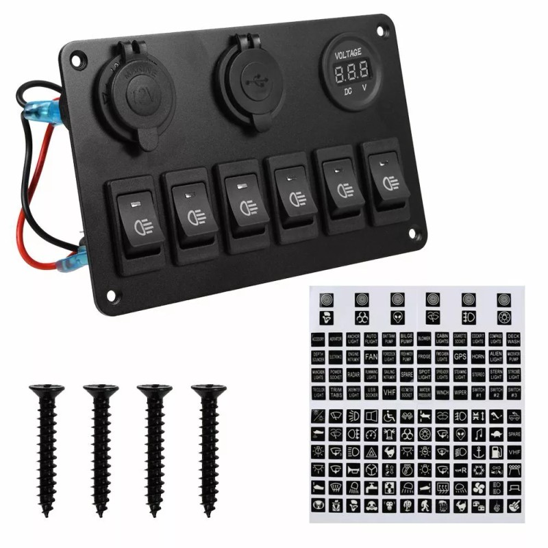 AOMINOHOMA 6 Gang 12V/24V Inline Fuse Box LED Rocker Switch