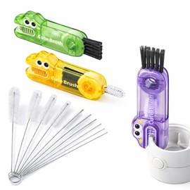 Genérico Kit 3 Cepillos para Lavar Botellas y Tapas y Limpia Popotes - Limpiador Tapa Termo - Limpieza Tapa Taza 3 en 1 para Espacios Reducidos y Huec