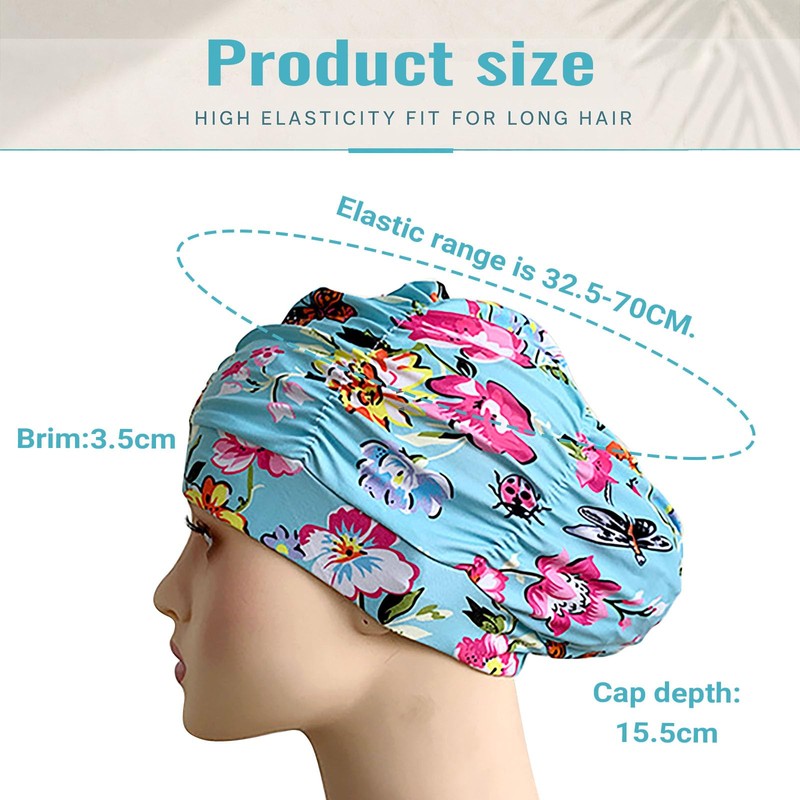 Pleated Fabric Swimming Cap for Women, Loose Fit Swim Hat