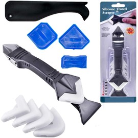 3 in 1 Silicone Caulking Tool Kit - Silicone Metal Scraper - Grout, Caulk Remover; 5 Trowels; 3 Sealant Finishing Tools Spatulas - Hand Caulking Gun Accessories for Window, Shower, Bathroom, and Tile