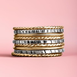 The Rowe Stack | Set of 9 Gold and Silver Mixed Metal Stacking Rings | USA Sizes 4-12 (10)