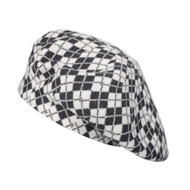ZLYC Women's Winter Beret French Beret Double Layer Warm Beret, Plaid White