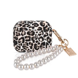 CameCosy Silicone Case Compatible for AirPods Pro 3 Generation 2025 with Leopard Print Pattern Design, Soft TPU Shockproof Anti-Scratches Protective Cover with Pearl Bracelet Keychain for Women
