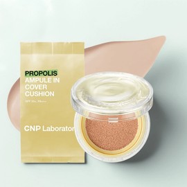 CNP Tea & Park Propolis Ampoule In Cover Cushion Original 15g + Refill 15g Set, No. 21 Light Beige, 1 piece / CNP차앤박 프로폴리스 앰플 인 커버 쿠션 본품 15g + 리필 15g 세트, 21호 라이트 베이지, 1개