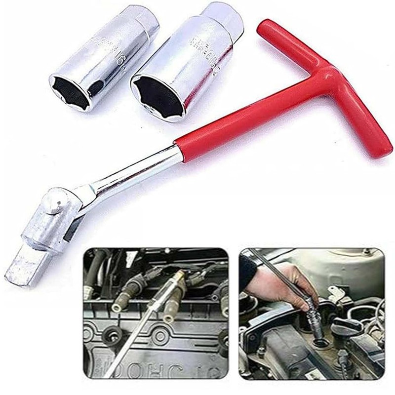 Premium Spark Plug Socket Wrench Set - Red T-Handle Stainless