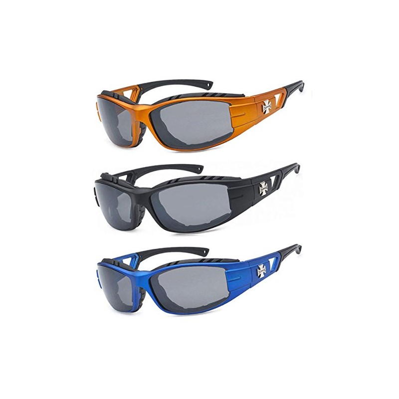 3 Pairs Choppers Padded Foam Wind Resistant Riding Sunglasses (Orange/Black/Blue)