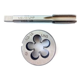 HUAZHICHUN 1PC 1/2-18 UNS Tap + 1PC 1/2-18 UNS Die, HSS Tap and Die Set Right Hand Tap