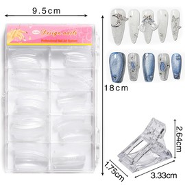 Nail Tips, Long Gel Tips, For Beginners, Long, Virtual Gel Tip Shape, Nail Extension, Mold with Clip, 100 pcs, Transparent Nail Clips, 2 x