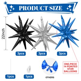 Iridescent Star Balloons,9Pcs Iridescent Explosion Star Foil Balloons,22Inch Spike Cone Star Helium Mylar Balloons for Birthday Anniversary Baby Shower Wedding Disco Party Decorations