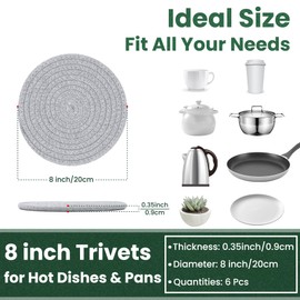 KITLAB 8 Inch Trivets for Hot Dishes, Hot Pots and Pans, Thick Heat Resistant Large Coaster for Kitchen, Hot Pads, Kitchen Essentials, Kitchen Decor for Table & Countertop, 6 Pcs