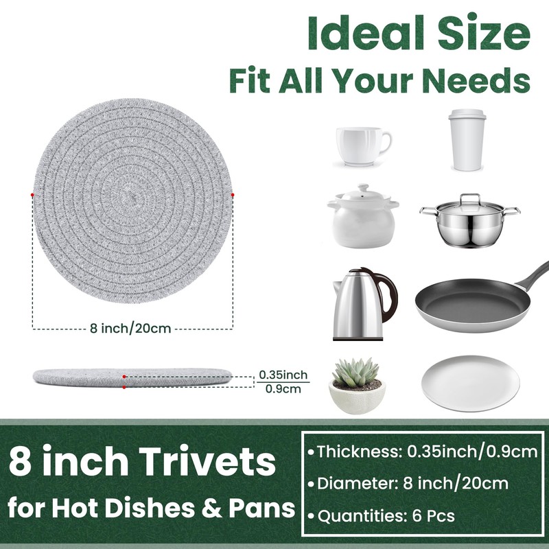 KITLAB 8 Inch Trivets for Hot Dishes, Hot Pots and