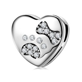 MEITAIHE Initial A Z Letter Charm Alphabet Beads Reflexion Charms 925 Sterling Silver Reflexions Heart Dangle Clip Charm Birthday Bracelets for Women (Bone Paw Charm)