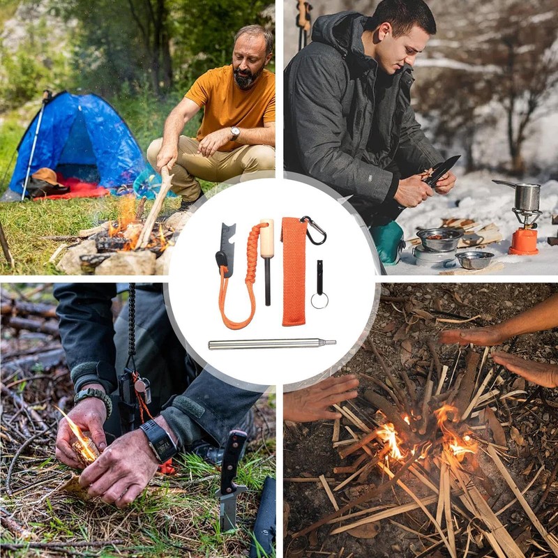 Fire Starter Survival Tool Kit, Keychain Carabiner Survival Kits, Multifunctional,