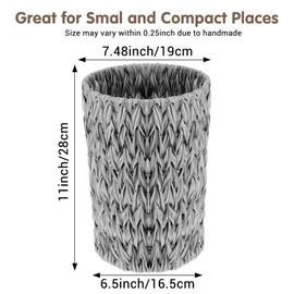 Wicker Trash Can Woven Water Hyacinth Wicker Waste Basket Small Bathroom Trash Can Decorative Boho Garbage Cans Storage Trashcan for Bedroom Bathroom Home Office Living Room