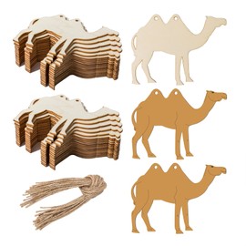 40Pcs Camel Shape Wooden Blank Camel Wood with Twines Art Unfinished Ornaments for Wedding Birthday Party Christmas Thanksgiving Day Decoration