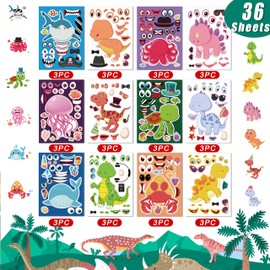 36 Sheets Reusable Make a Face Stickers Mix and Match with Dinosaur and Sea Animals DIY Art Craft Rewards for School Kid Teacher Favor Sticker for Kids Party Favors Activities