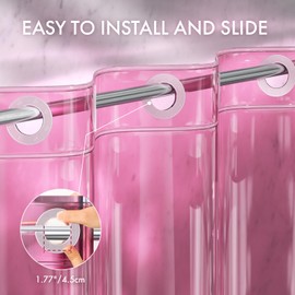 AmazerBath No Hook Shower Curtain and Liner 3-in-1, 8G Luxury Heavy Duty Clear Hot Pink No Hook Shower Curtain Liner, 72x75 Cute EVA Bathroom Weighted Plastic Shower Curtain with 3 Heavyweight Stones