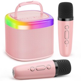 JYX D17 Mini Karaoke Machine with Wireless Microphones/Mini Partybox - Specification: Pink-2 mics