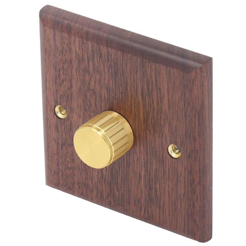 Dimmer Switch with Brass Knob Black Walnut Wood Rotary Dimming