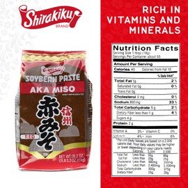 Shirakiku Miso Aka (red) Soy Bean Paste - Traditional Soybean Paste – Ideal for Soup, Sauce, Marinade, Japanese Foods, 35.2-Ounce Bags (Pack of 2)