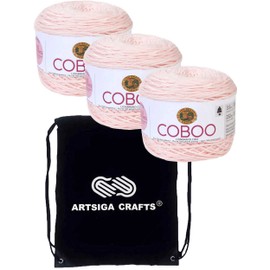Lion Brand Coboo Pale Pink 835-102 (3-Skeins - Same Dye Lot) DK Light Worsted #3 Cotton, Bamboo Yarn for Crocheting and Knitting with Project Bag