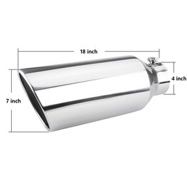 LCGP 4" inlet Universal Diesel Exhaust Tip 7" outlet 18" Long Tail Tip, Polished & Rolled Angle Cut, Bolt-On,Stainless Steel