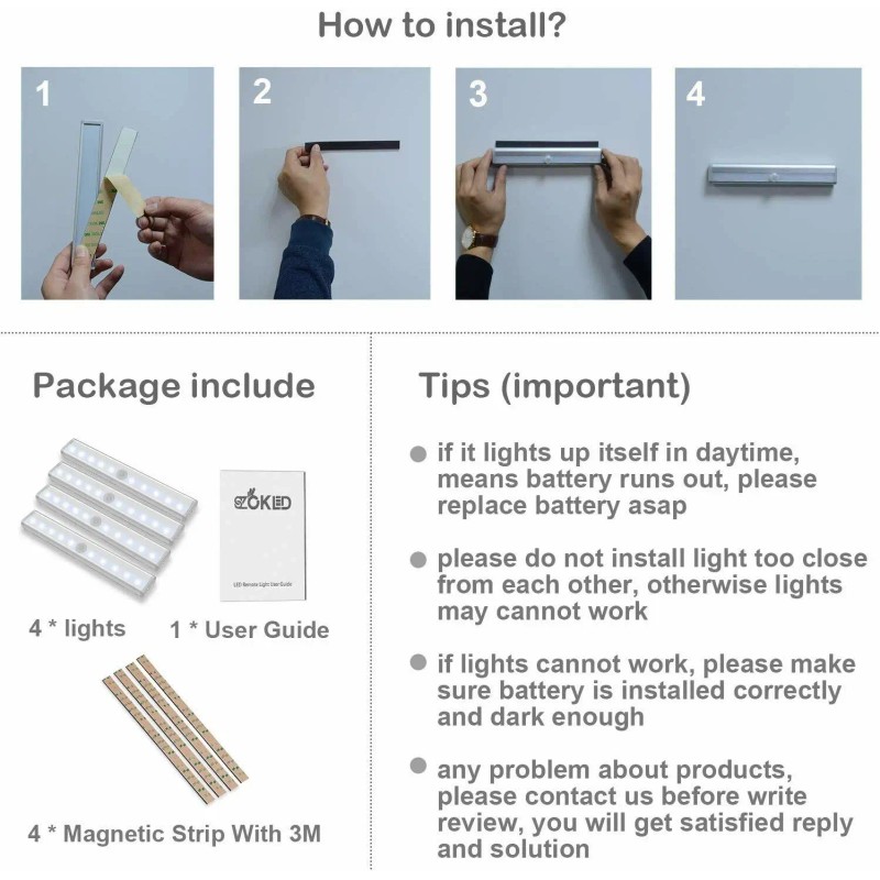Kuled Wireless Under Cabinet Lighting LED Motion Sensor Battery Operated