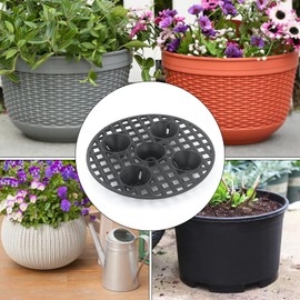 JRSHIRLEYLTD 6 x Drainage Grids, Plastic Flower Pot Mesh Pads 20 cm with 6 Watering Machines, Grid Round Flower Pot for Indoor Balcony Outdoor Garden
