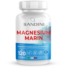 Bandini® Marines Magnesium + Vitamin B6 | 120 Capsules, 200 mg Mag + 1.4 mg Vit B per Capsule | For Muscle Function, Nervous System, Fatigue, Exhaustion, Constipation | Laboratory Tested, Vegan, High