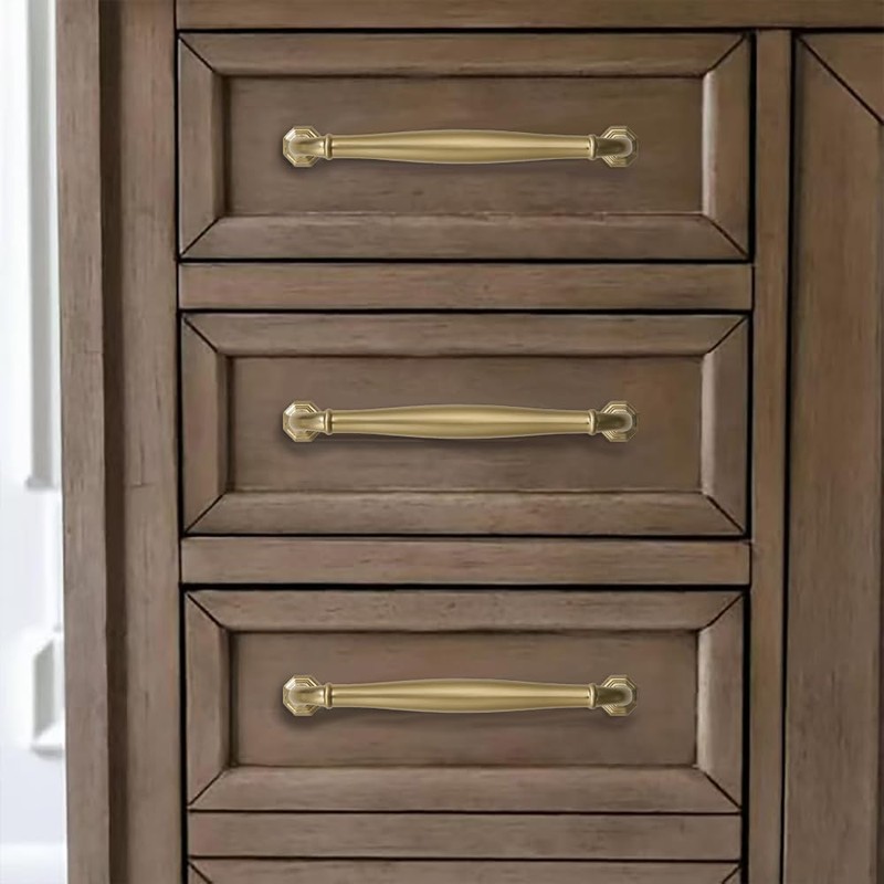 khtumeware 10 Pack 5 Inch(128mm) Brushed Brass Cabinet Pulls Warm