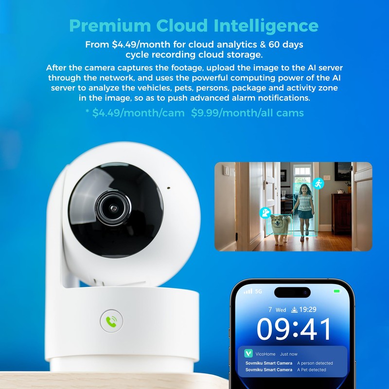 Vicohome 2K Indoor Security Wired Camera, Plug-in, AI Tracking, 24/7