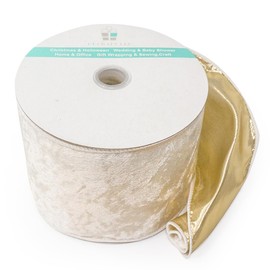 Ivory Velvet with Gold Metallic Backing Wired Ribbon 4 Inch x 10 Yards for Christmas Tree Topper Home Decoration Wreath Gift Wrapping DIY Craft