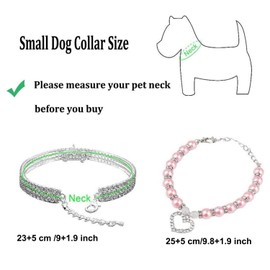 WoYous Rhinestones Dog Collar and Pearl Dog Necklace Set, Adjustable Neck Strap Bling Full Diamond Crystal Cute Pearl Dog Collar for Small Girls Cats Puppy Accessary for Wedding Birthday Party (L)