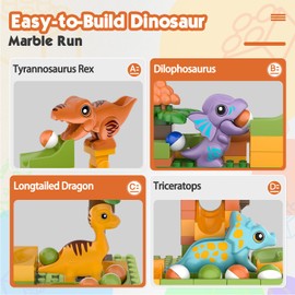 Fygurso Marble Runs for Kids 4-8, Dinosaur Toys, Interactive Learning STEM Building Toys with 4 Race Track, Compatible with All Major Brands for Toddler Kids Ages 3 4 5 6 7 8+ Boys Girls Gifts (Green)