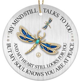 Memorial Christmas Ornament, Dragonfly Keepsake Ornament for Christmas Tree, Dargonfly Car Charm, Sympathy Gifts for Loss of Loved One, 2 Side Printed Ceramic Ornament