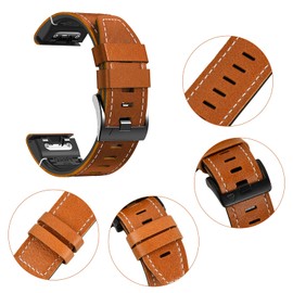 Leather Strap for Garmin Fenix 7, 22 mm Genuine Leather Replacement Strap Quick-Fit Watch Strap for Fenix 6, Fenix 6 Pro, Fenix 5, Fenix 5 Plus, Forerunner 935 945, Instinct 2, Approach S60 S62,