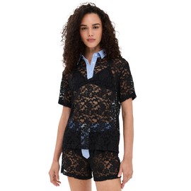 Lioness Women's Cobain Lace Polo, Onyx, Black, XS