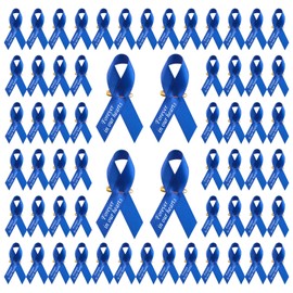 CRAFFANCY 100 PCS Blue Satin Ribbon Pins, Memorial Ribbon Brooches in Forever in Our Hearts for Funeral Mourning Event Bereavement Remembrance