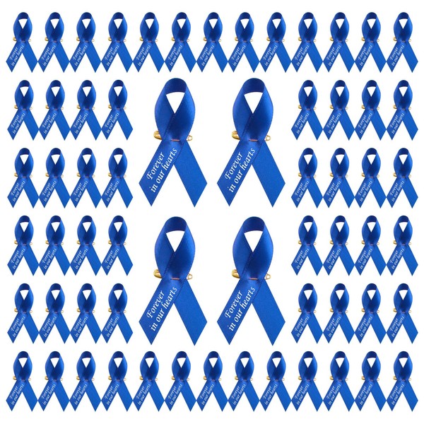 CRAFFANCY 100 PCS Blue Satin Ribbon Pins, Memorial Ribbon Brooches